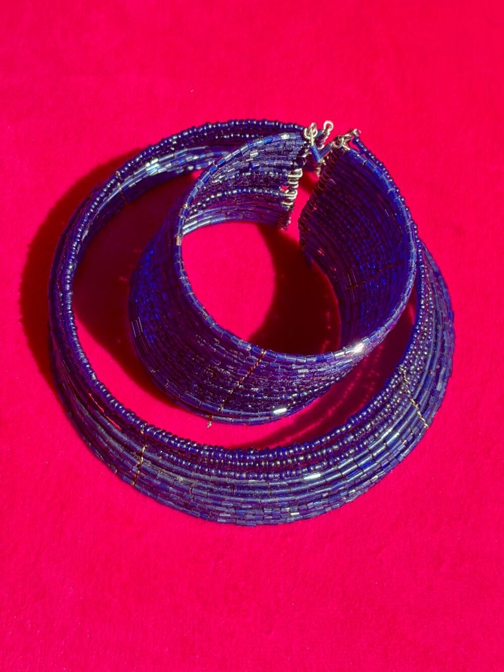 Vintage African Beaded Choker & Cuff Bracelet Set - Royal Cobalt Blue